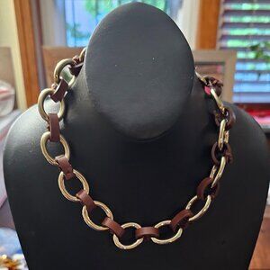 Banana Republic Gold and Tan Leather Necklace